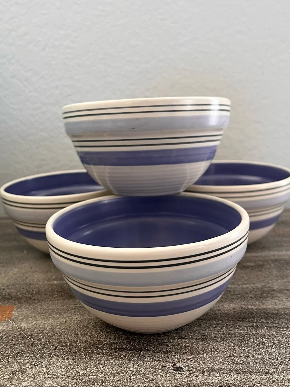 Pfaltzgraff Rio Soup Cereal Bowls Hand Painted Blue Striped 57/8